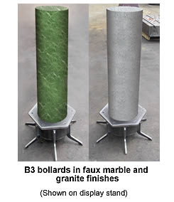 The B-Cube Bollards in Faux Marble and Granite Finishes